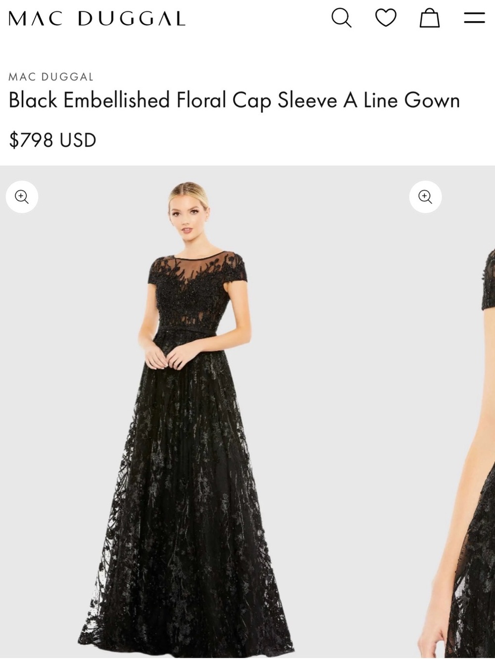 Mac Duggal Black Floral Embellished Cap Sleeve Maxi Gown